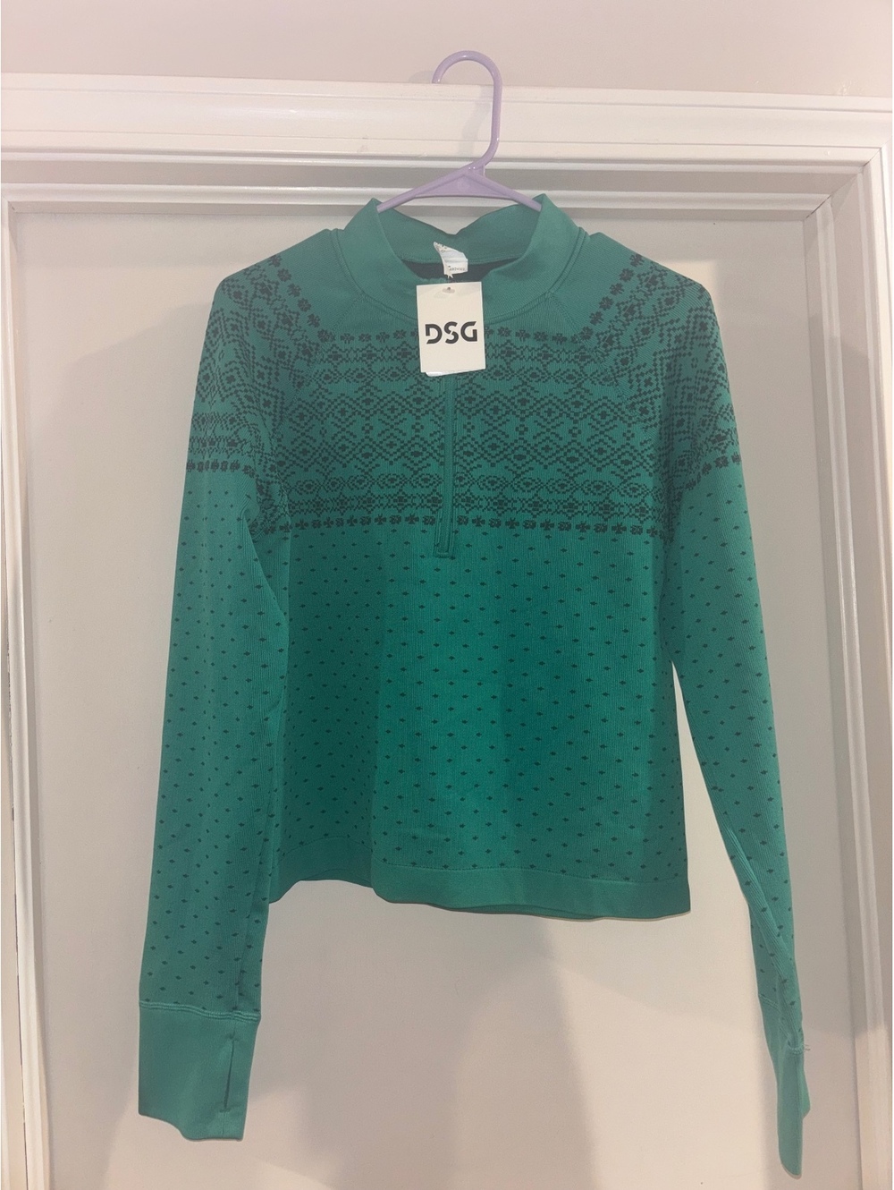 DSG Momentum Seamless 1/4 Zip Pullover Medium Emerald Fair Isle NWT
